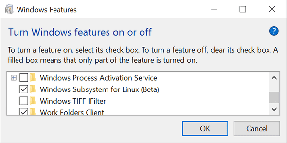 Windows features dialog